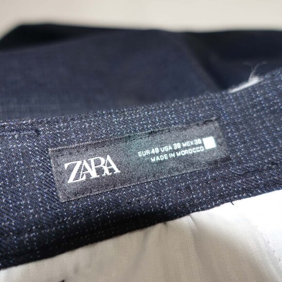 Zara Men's Melange Slim Stretch Pants 38 x 28 NWT Navy Blue Flat Front Slacks - Picture 4 of 8